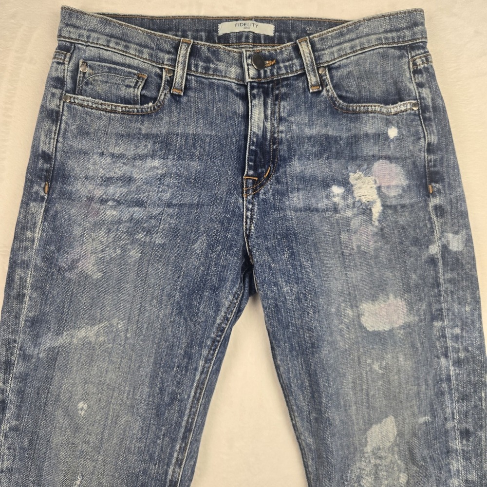Fidelity Denim Jeans Womens 26 Axl Crop‎ Girlfriend Jean Painterly Distressed - Picture 2 of 11